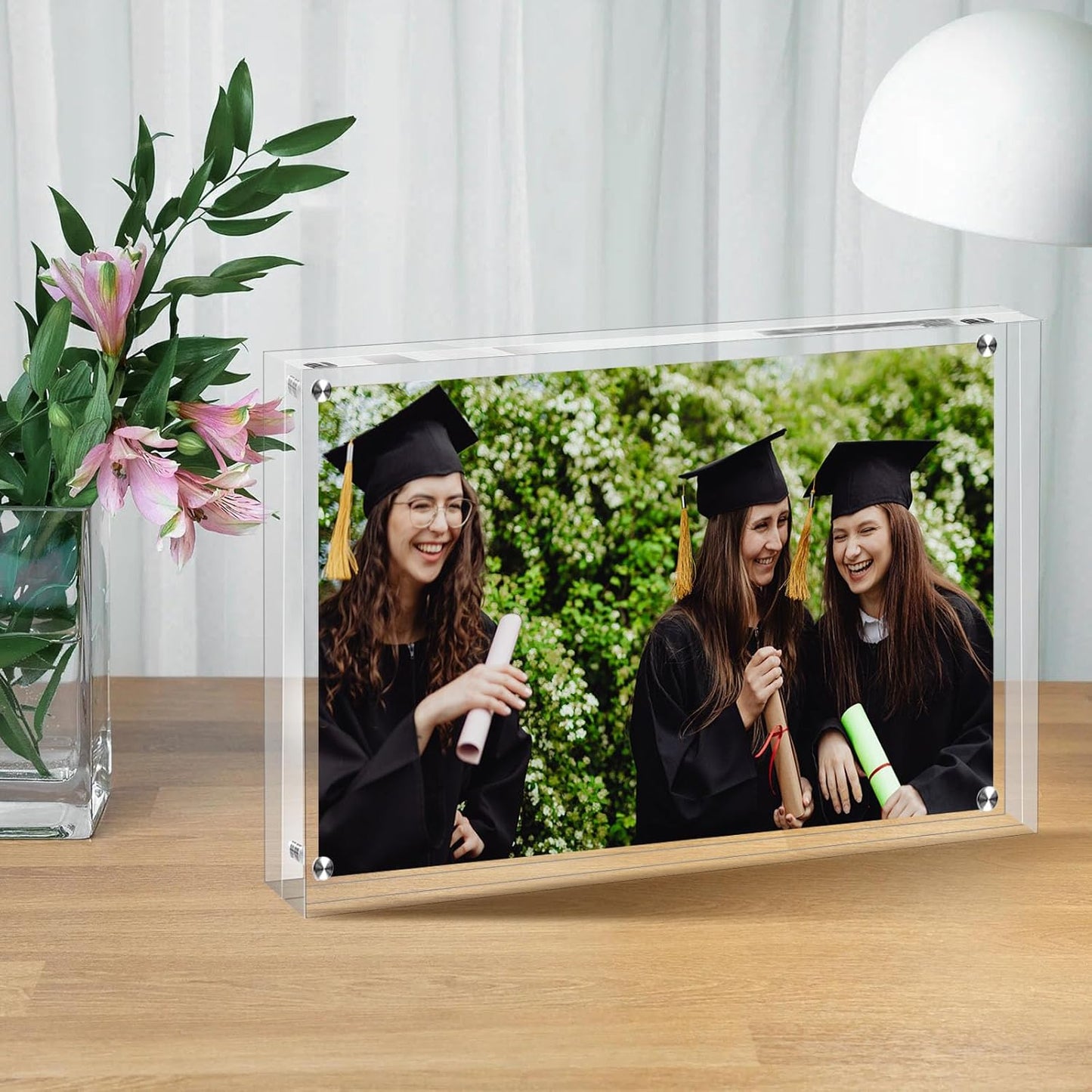 6 PACK Clear Acrylic Picture Frames 5x7 inch Vertical or Horizontal Stand-Up Desktop Table Top Acrylic Photo Blocks Frame Set with Heavy Magnetic Double-Sided Clarity - Ideal for Wedding,