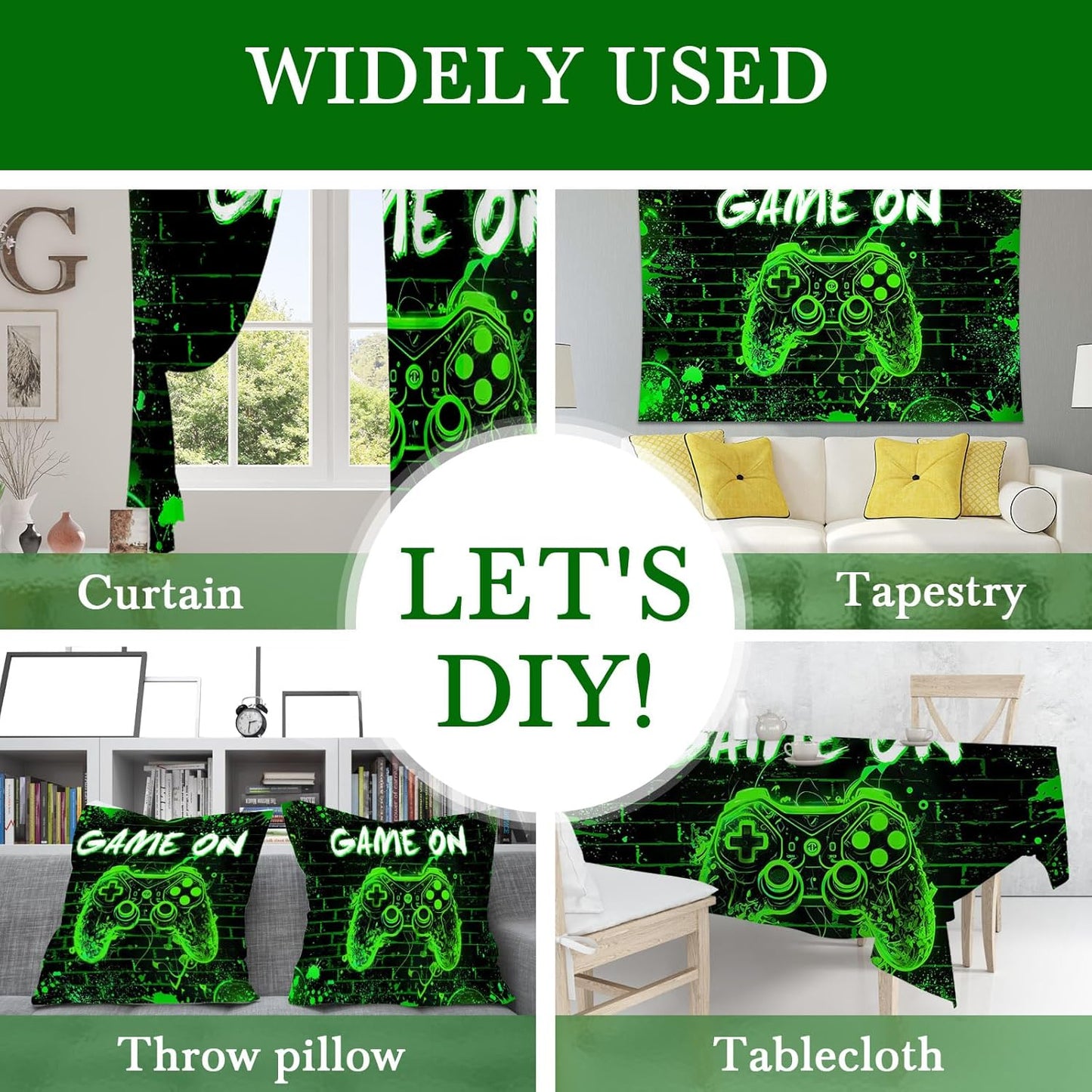 Mocsicka Game On Backdrop Video Game for Boys Level Up Birthday Party Decoration Game Night Arcade Neon Glow Gamer Banner Photography Background (Green, 7x5ft(82"x60"))