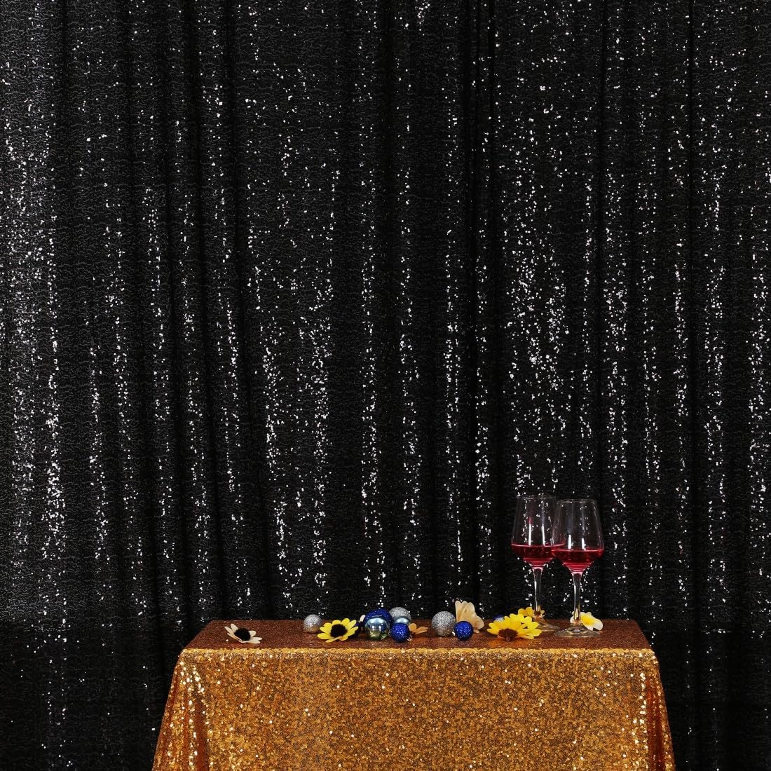 Poise3EHome 8FT x 8FT Black Sequin Backdrop Curtain Photography for Party Decoration, Black