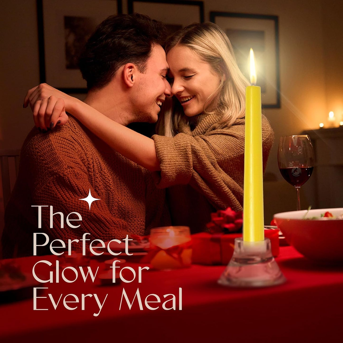 Leor & Lair Yellow Taper Candles - 4 Pack 10" Yellow Candlesticks - Unscented Long Burning Candles for Fall Decor, Dinner Table, Holidays, Weddings, Restaurants & Business Events