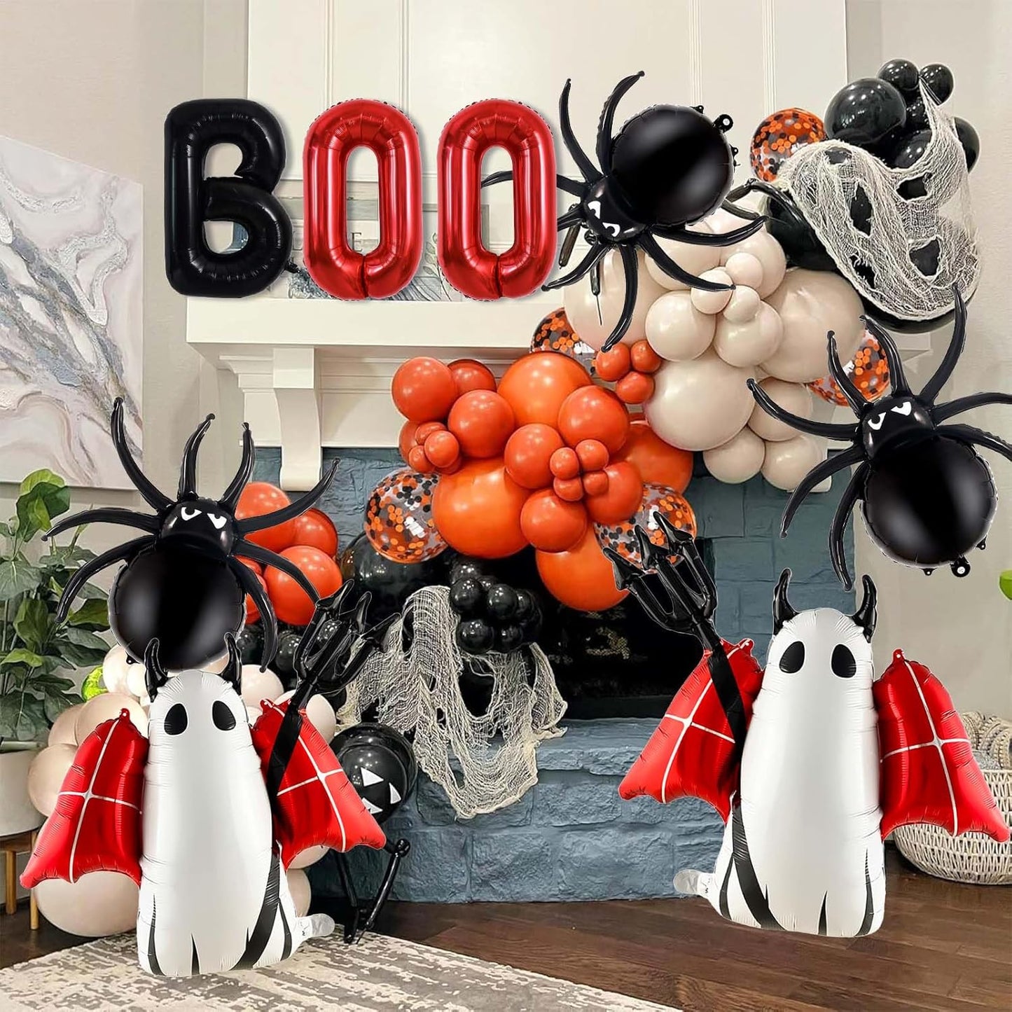 Halloween Balloons Decorations, Red Boo Letter, Devil, Spider Foil Balloon for Halloween Party Decorations (Red)