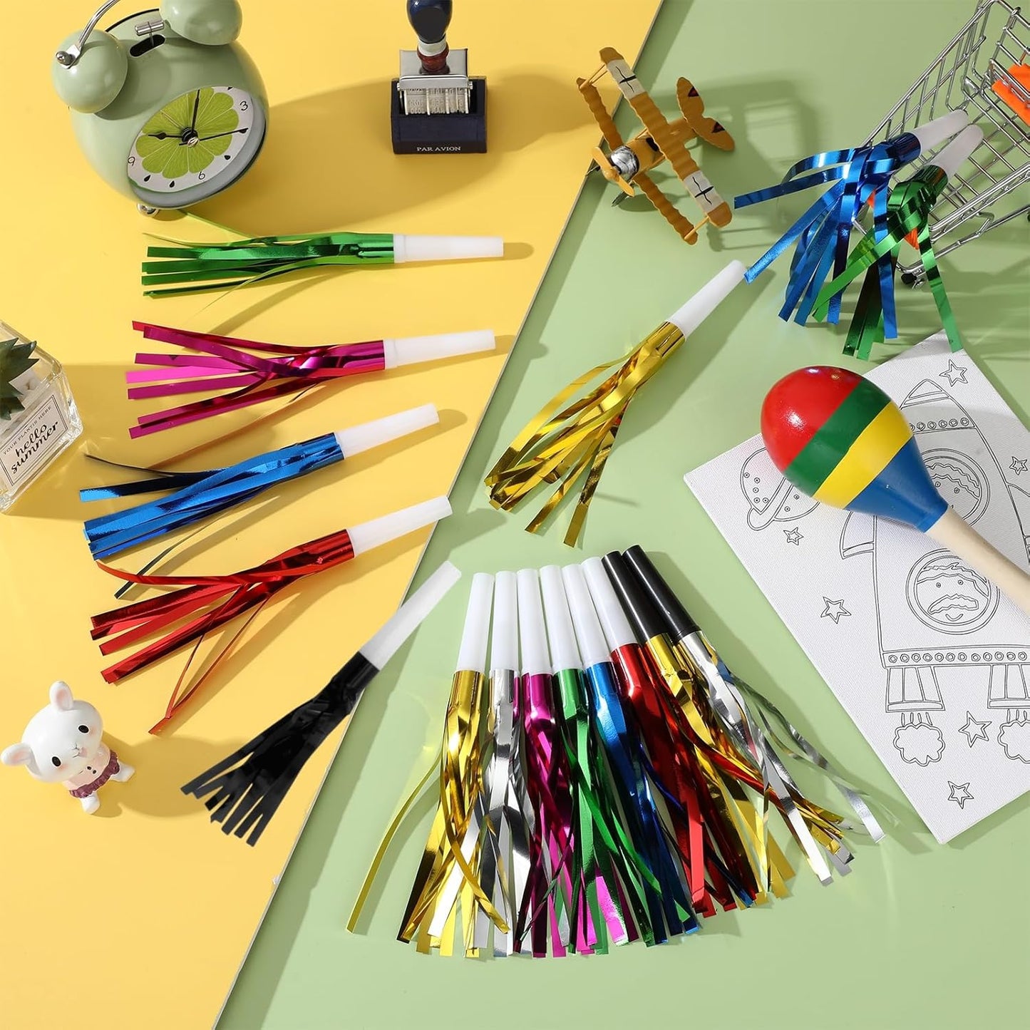 Metallic Fringed Noise Makers, for Noise Makers Party Favors, New Year Party, Baby Shower, Kids Birthday, 48 Pcs, Gold, Silver, Black