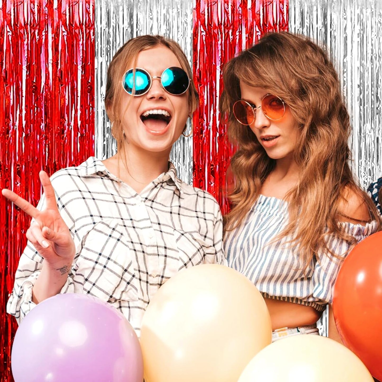 3 Pack Red Silver Foil Fringe Curtain Backdrop, 3.28Ft x 8.2Ft Metallic Tinsel Foil Fringe Streamer Curtains for Photo Booth, Christmas Day, Thanksgiving, Wedding, New Year Party Decorations