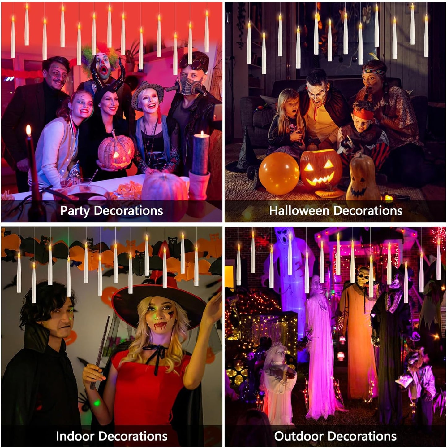 Floating Candles with Wand Remote, 20 Pcs Magic Halloween Hanging Candles, Flickering Warmer Light Flameless LED Candles with DIY Sticker, Battery Operated Halloween Decorations Gifts Indoor (20)