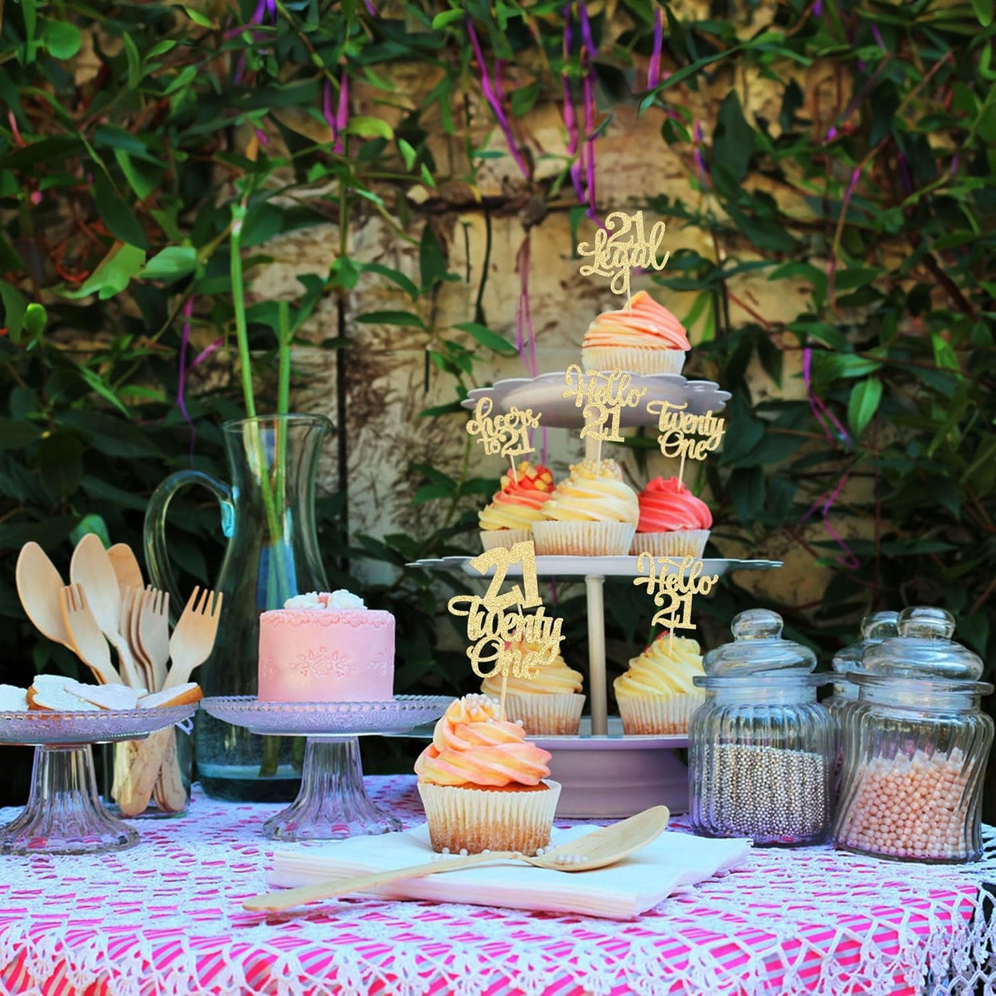 30Pcs 21st Birthday Cupcake Toppers: 21 Legal Cupcake Picks, Cheers to 21 Years Old Cake Decorations for 21st Birthday Anniversary Party Supplies - Gold Glitter