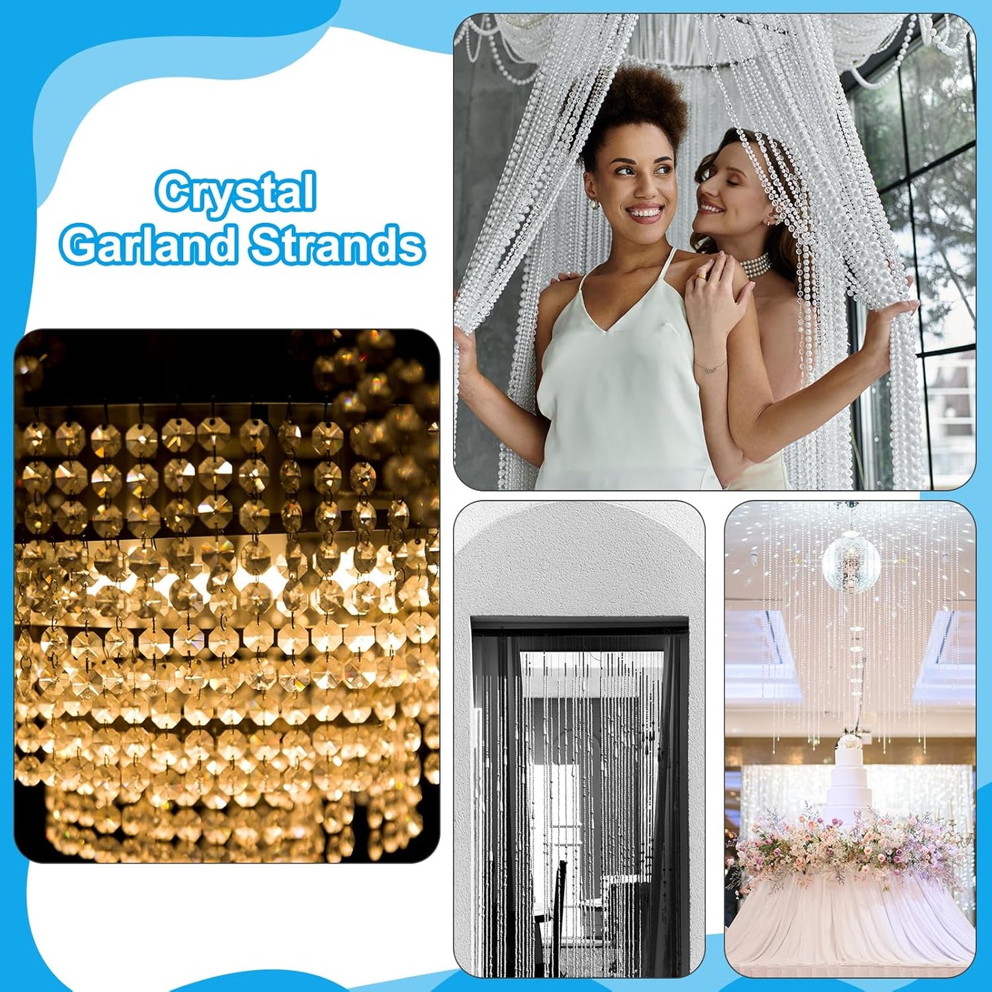 PATIKIL 14 mm Crystal Garland Strands, 98.4 Ft Acrylic Octagon Chandelier Bead Chains String for DIY Craft Wedding Party Home Decorative Jewelry Making, Champagne