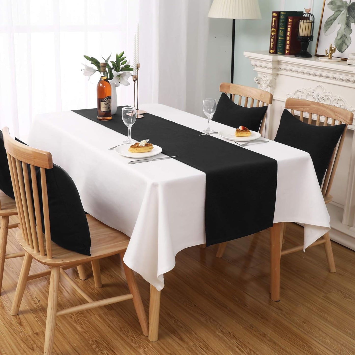 DUALIFE Jet Black Table Runner 14x72 inch Solid Color Thick Polyester Decorative Cloth Handcrafted for Wedding Party Birthday Graduations Banquet,Restaurant & Outdoors 1 Piece