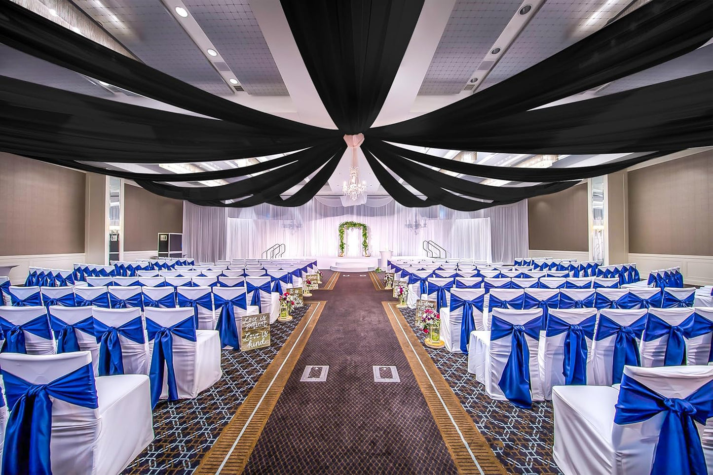 6 Panels Black Ceiling Drapes for Wedding, 5ftx30ft Ceiling Drapes Cheesecloth Sheer Fabric Curtain Wedding Arch Draping Fabric Romantic Ceilings Decorations for Weddings Party Ceremony Stage