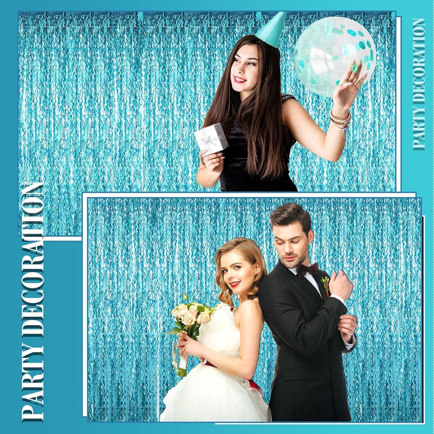 Jutom 6 Pieces 3.3 x 6.6 ft Wavy Tinsel Foil Fringe Curtains Foil Fringe Streamer Backdrop Party Curtain for Sea Mermaid Baby Shower Birthday Party Decoration(Blue Green)