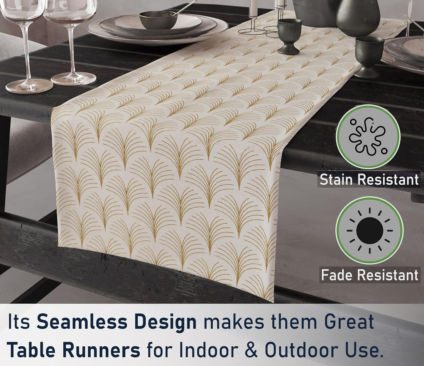 Ruvanti 100% Cotton Table Runner 108 Inches Long, Non-Slip, Stain Resistant, Washable & Reusable Table Runners Perfect for Wedding, Parties, Christmas, Holiday, in-Door use - Luminous