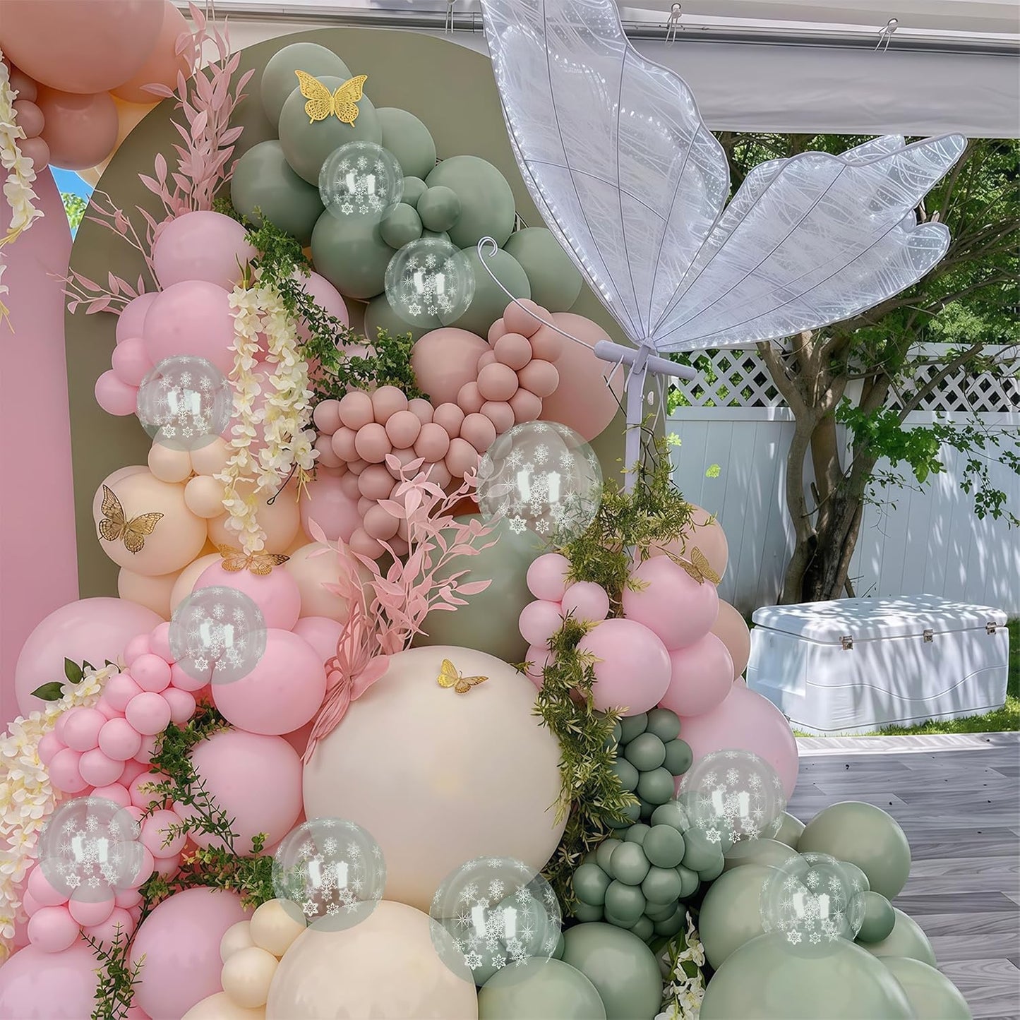 Pink and Green Balloons 60pcs, 12 Inch Sage Olive Green Dusty Light Pink Sand White Snowflake Balloons for Boho Bridal Shower Wedding Ice Winter Theme Birthday Baby In Bloom Baby Shower Decorations
