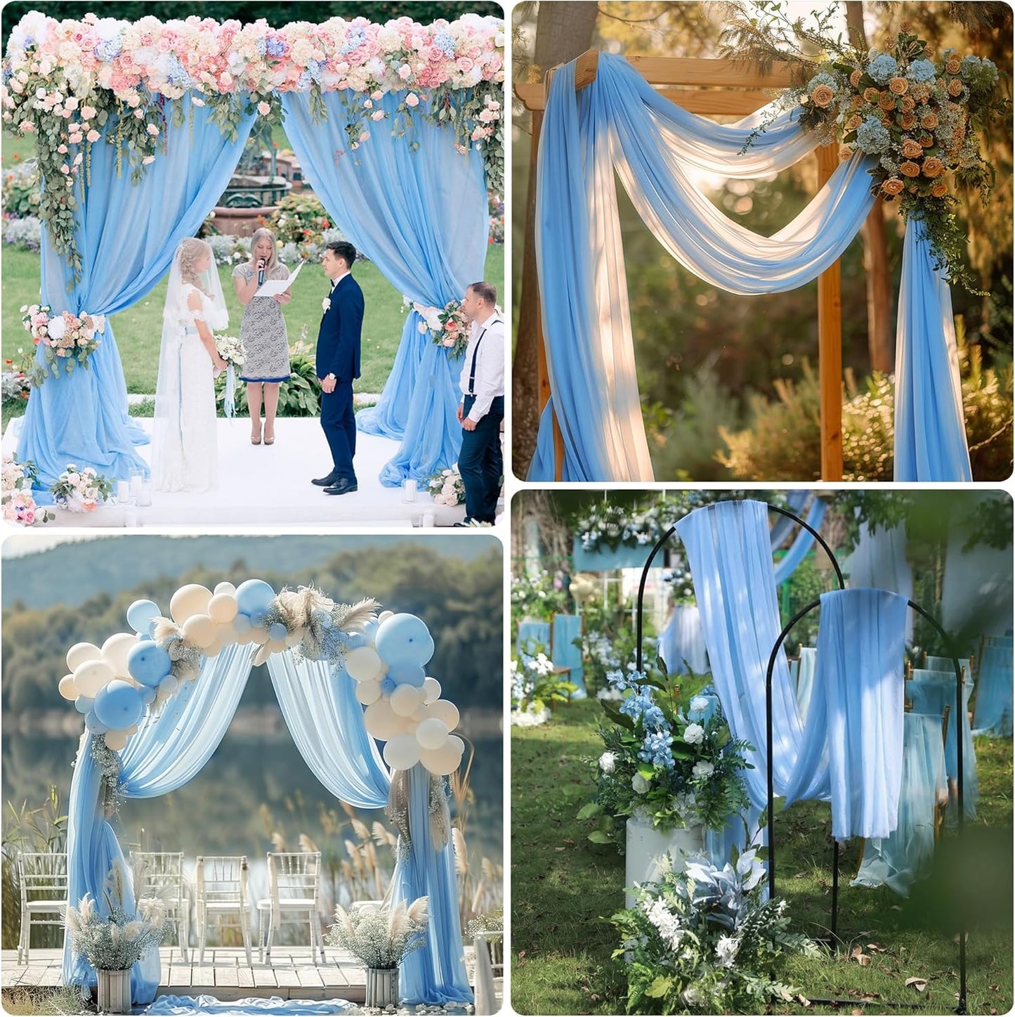 Wedding Arch Draping Fabric 2 Panels 28.7" x 20FT Dusty Blue Sheer Chiffon Backdrop Drapes for Wedding Ceremony Birthday Party Bridal Shower Outdoor Decoration