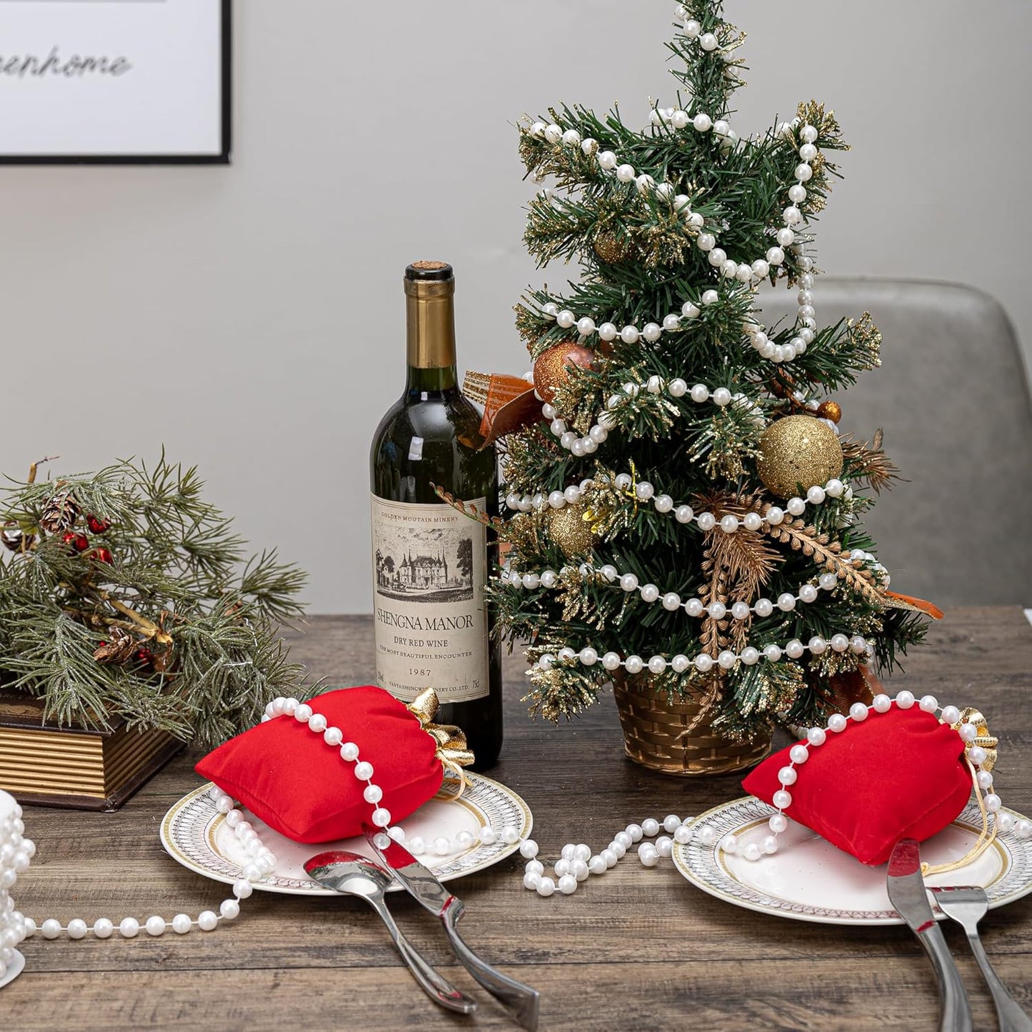 10mm Pearl Strands,9 Yds of White Fake Beads Garland Spool Roll with String Pearls for Crafting,Wedding Party,Christmas Tree Decoration.