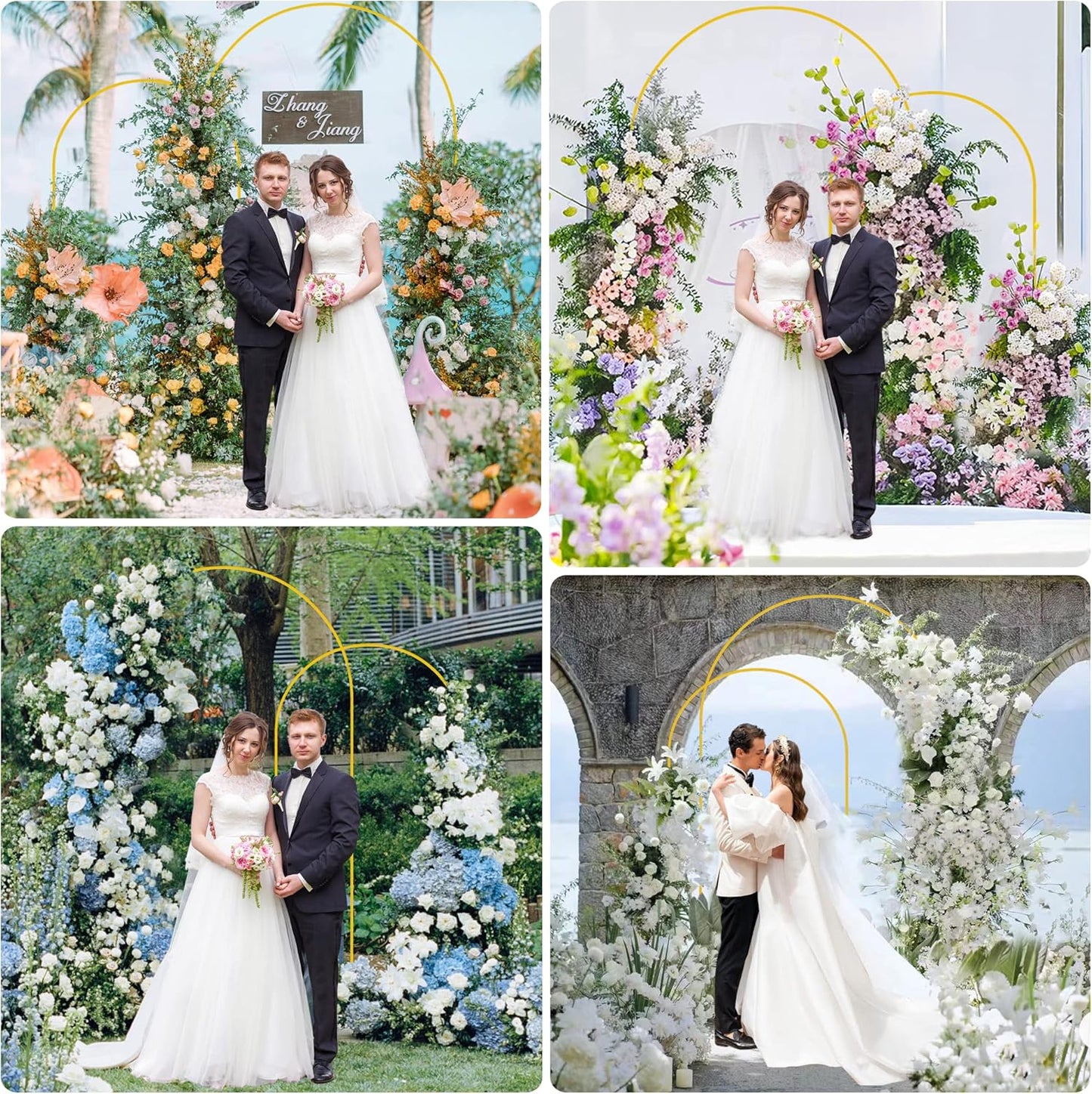 Wokceer Wedding Arch Stand 2 Set 8FT, 6.6FT Gold Metal Arch Backdrop Stand for Birthday Party Wedding Ceremony Baby Shower Garden Arch Decoration