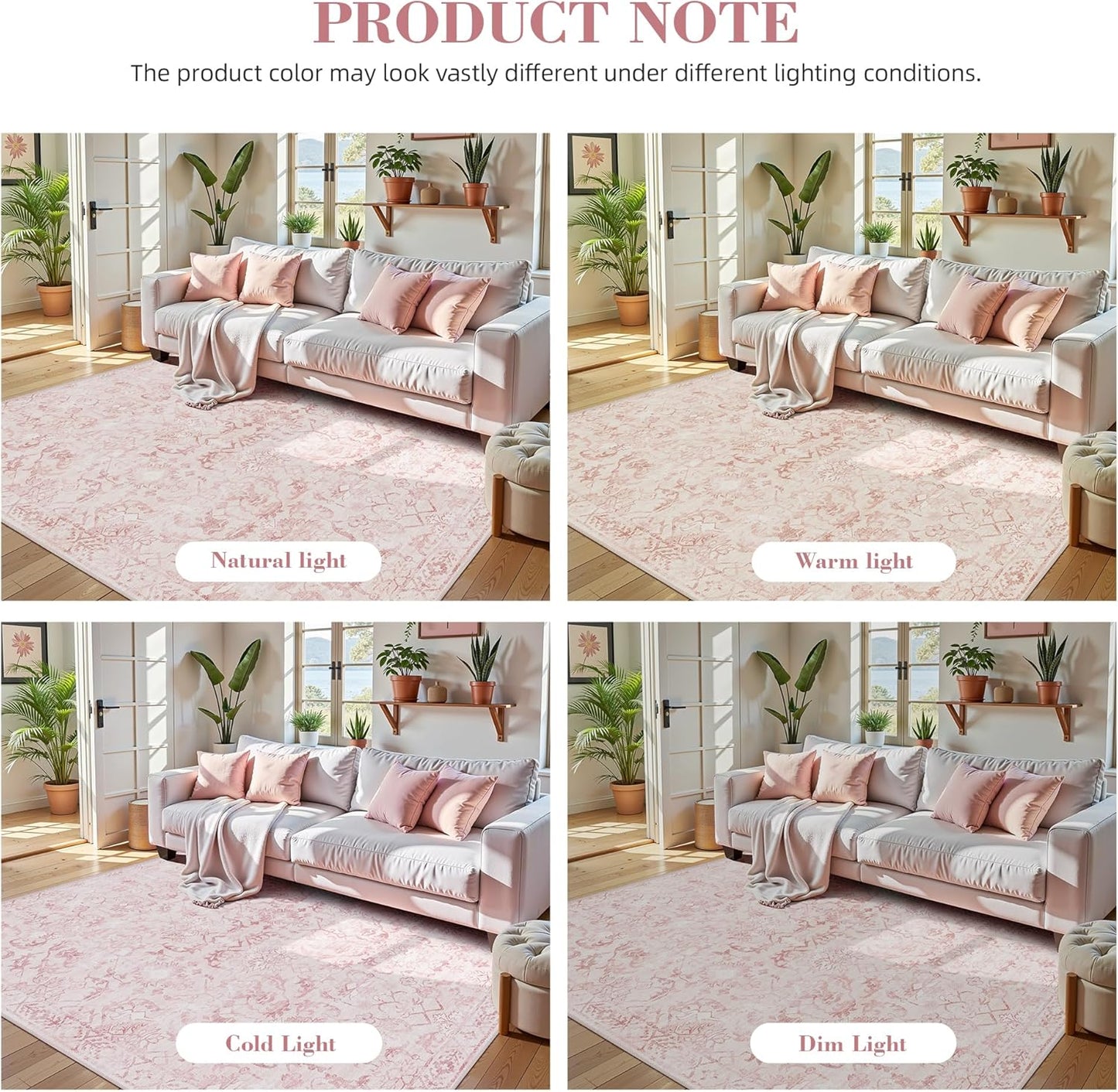 Deerly Pink Area Rugs 10x12 for Living Room Soft Non-Slip, Large Bedroom Rug Vintage Dining Room Rug Tribal Farmhouse Carpet for Dining Room Office