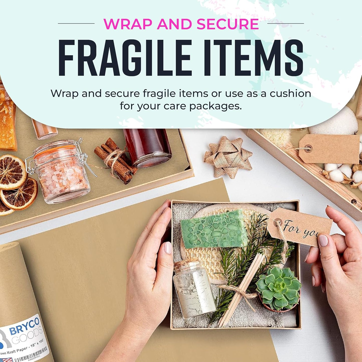 Bryco Goods (Pack of 2) Kraft Paper Roll - Brown - 18" x 2100" (175') - USA Made - Suitable for Packing - Moving - Shipping - Crafts - Wall Art - Bulletin Boards - Floor Covering - Table Runner