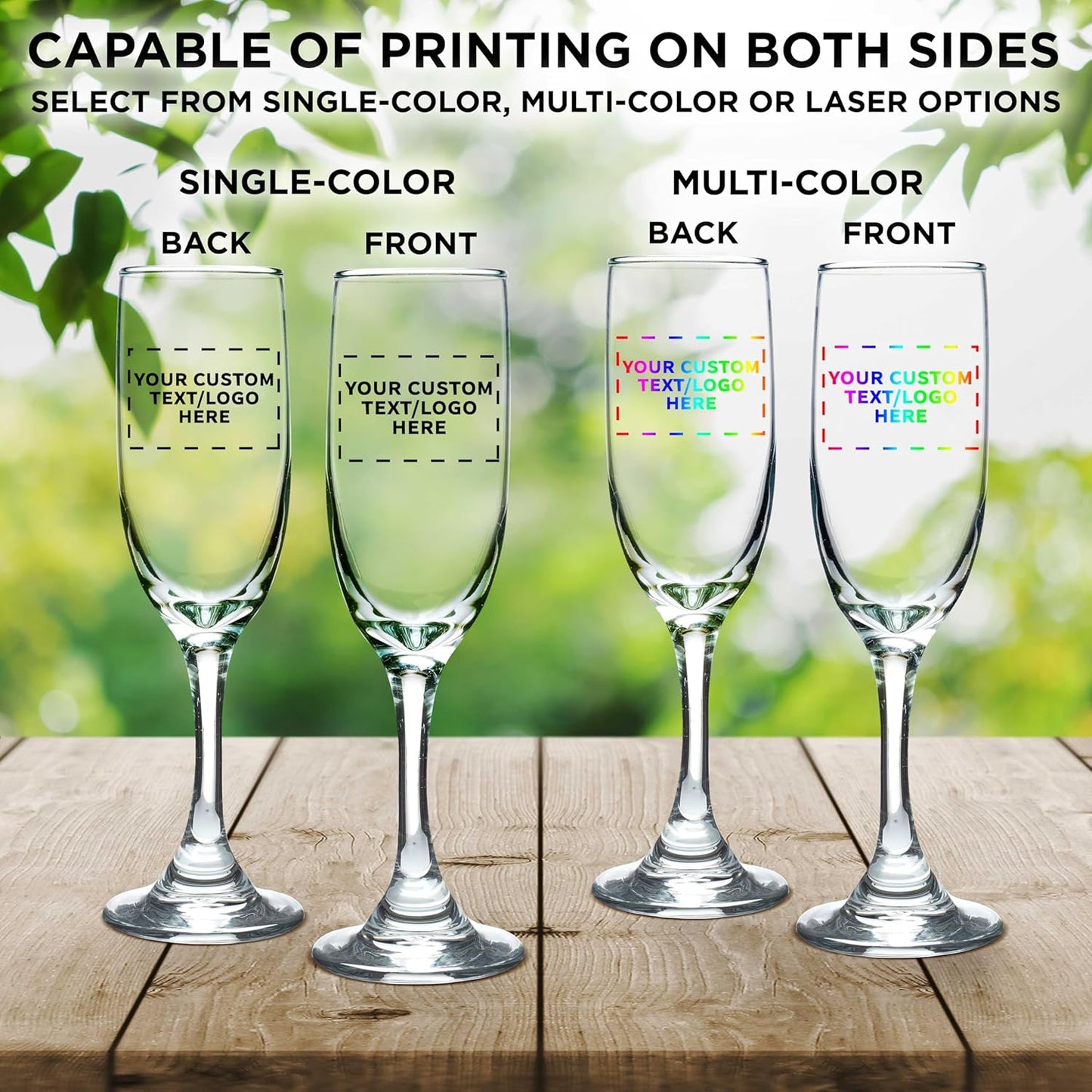 DISCOUNT PROMOS Custom Premiere Champagne Flutes 6.25 oz. Set of 100, Personalized Bulk Pack - Elegant Drinkware for Weddings, Events, & Promotional Gifts - Clear