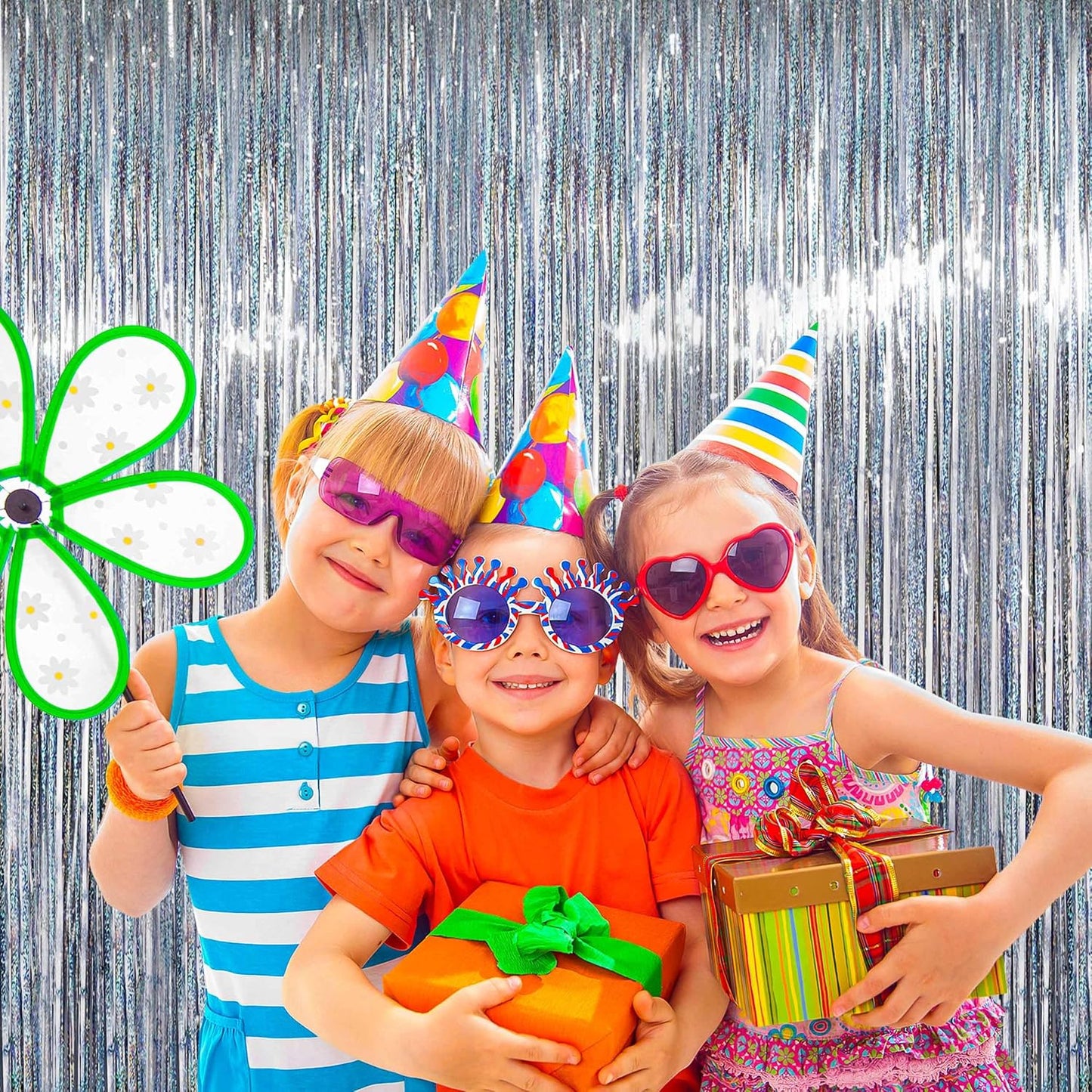 BTSD-home 4 Pack Laser Silver Foil Fringe Curtain Holographic, Metallic Photo Booth Tinsel Backdrop Door Curtains for Wedding Birthday Baby Shower Bachelorette Party Decorations(3ft x 8ft)