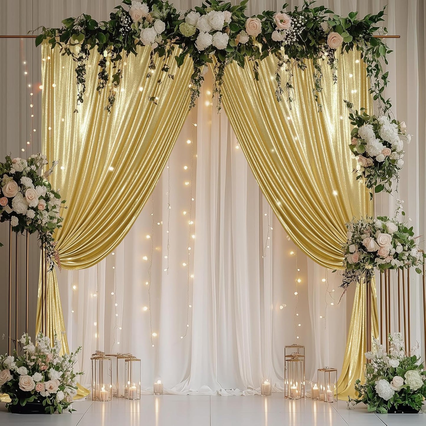 Outpain Thick 40 ft x 10 ft Gold Sequin Backdrop Curtain for Parties, Wrinkle Free Glitter Photo Backdrop Drapes 8 Panels 5x10ft Gold Back Drop Cloth for Wedding Christmas Photography Background