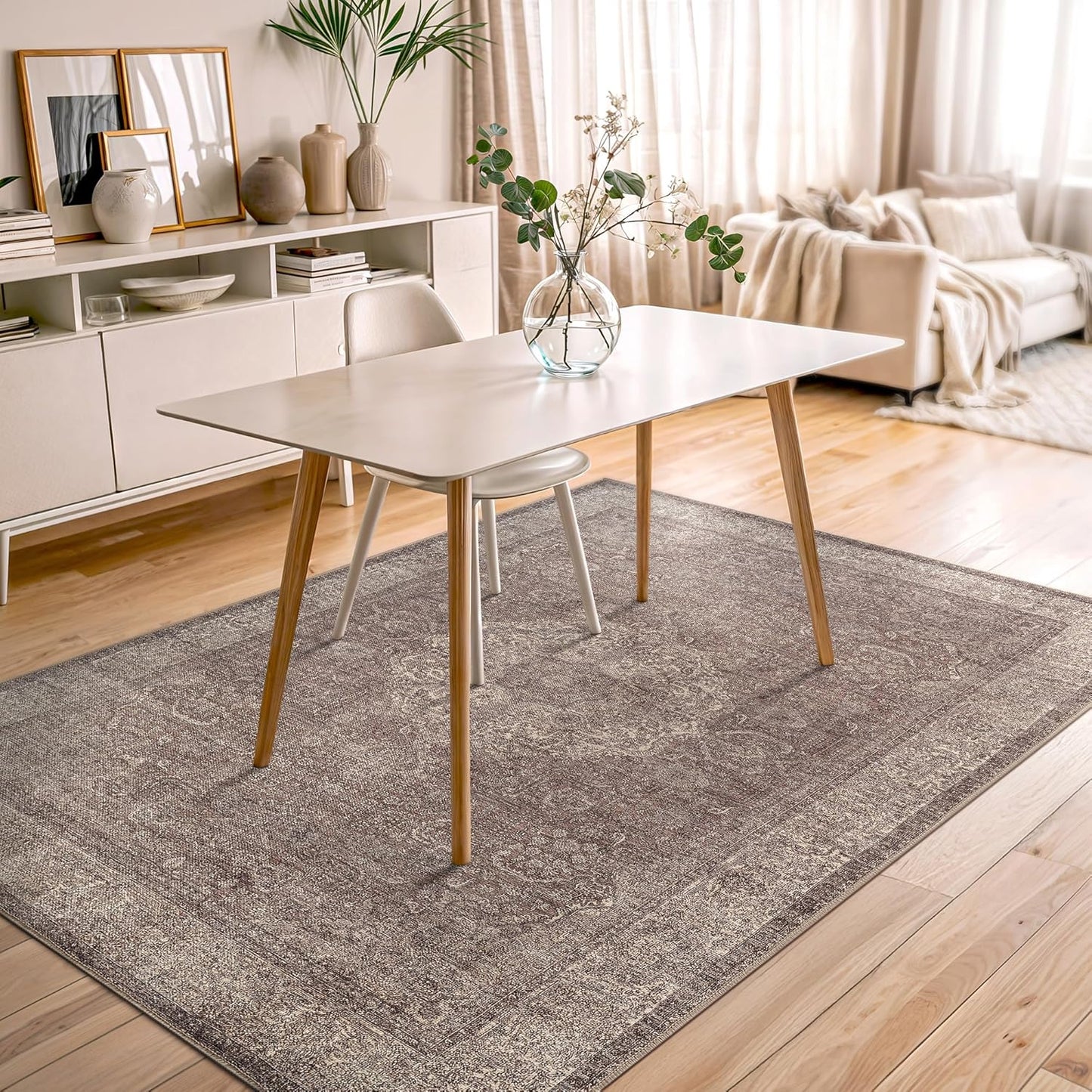 Bloom Rugs Washable Non-Slip 5' x 7' Rug - Taupe/Beige Traditional Medallion Area Rug for Living Room, Bedroom, Dining Room, and Kitchen - Exact Size: 5' x 7'