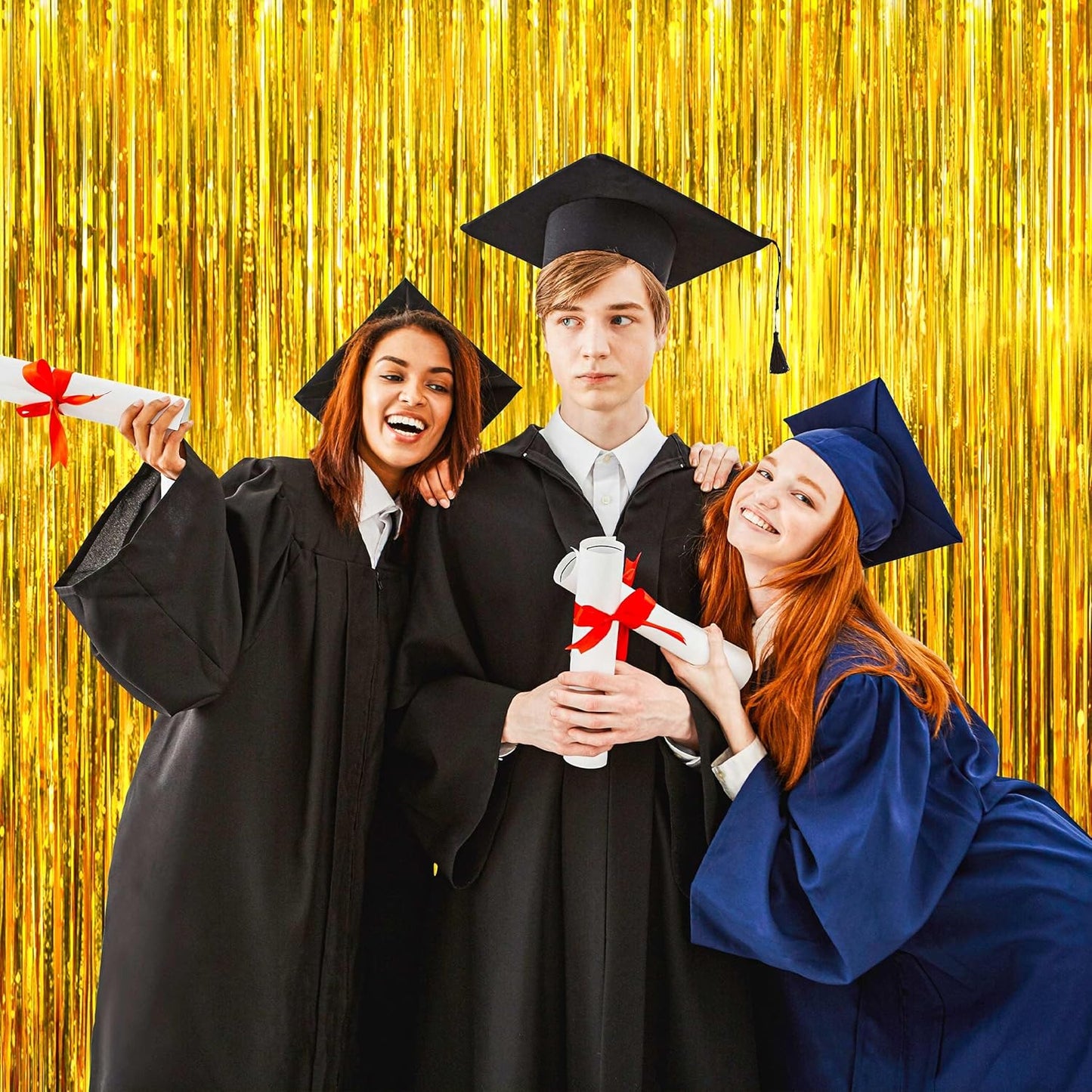 BTSD-home Gold Foil Fringe Curtain, Metallic Photo Booth Backdrop Tinsel Door Curtains for Wedding Birthday Bridal Shower Baby Shower Bachelorette Christmas Party Decorations(4 Pack, 8ft x 3ft)