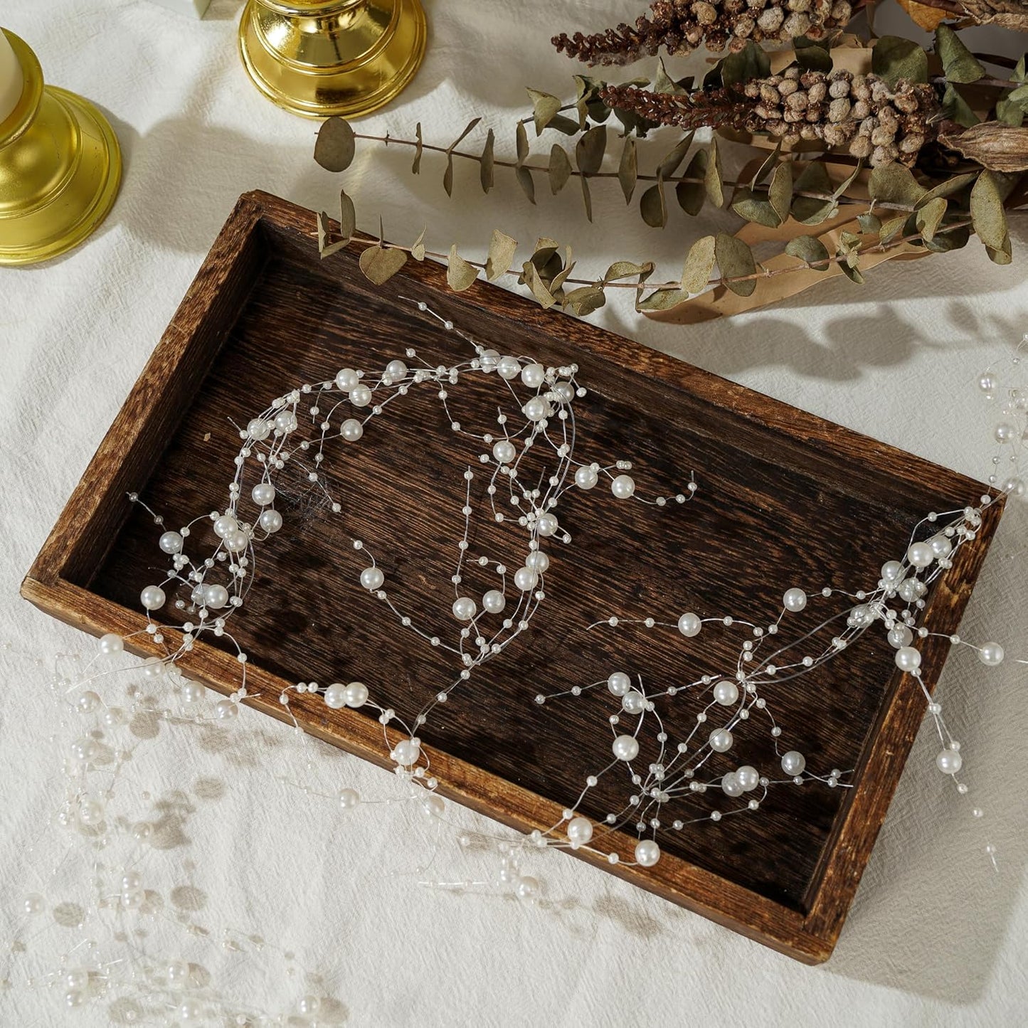 13Feet Pearl String Spool Roll for Floating Candles Faux Pearls Strands Garland for Vase Filler Wedding Centerpiece Christmas Table Decor (Ivory)