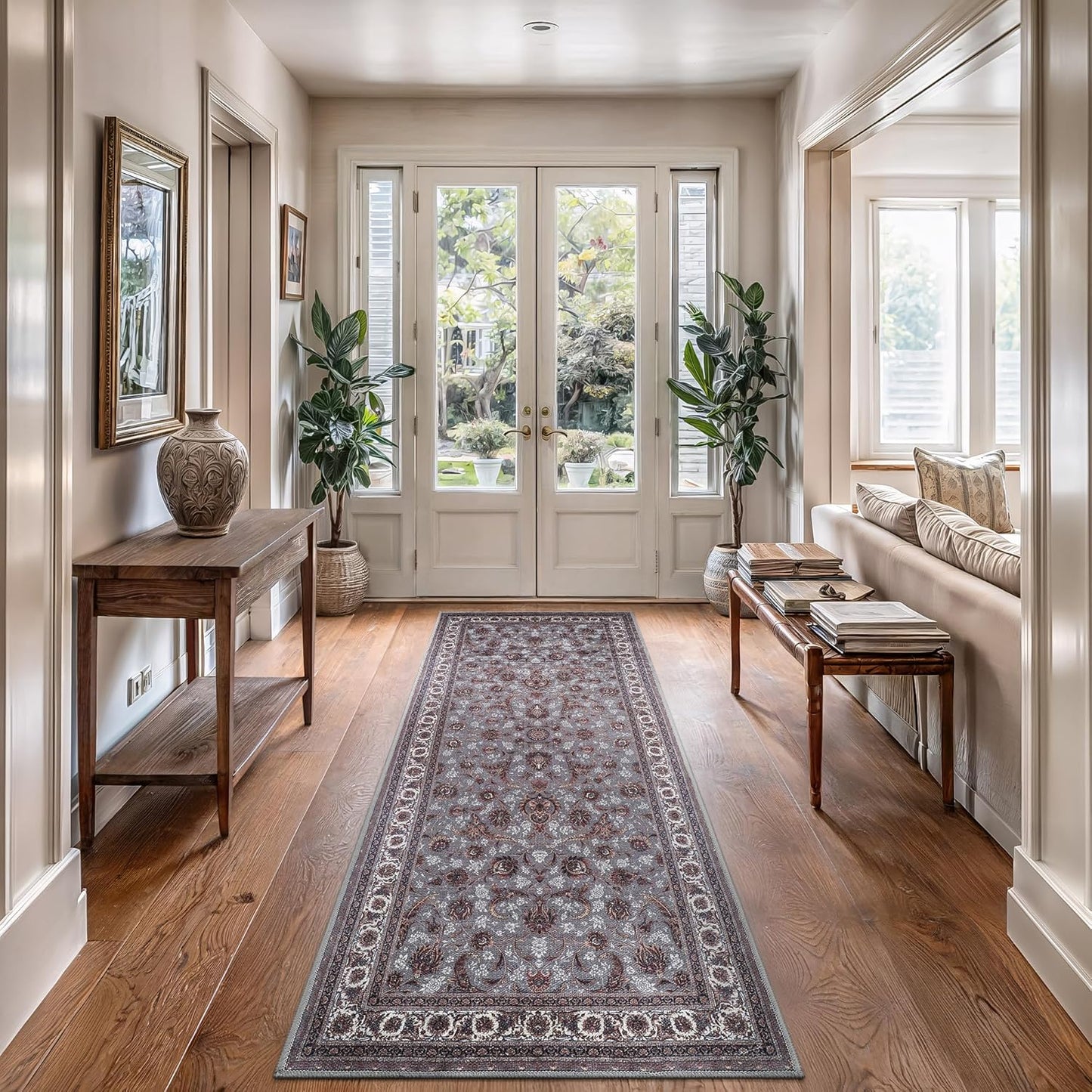 Bloom Rugs Washable Non-Slip 12 ft Runner - Slate Gray Traditional Oriental Runner for Entryway, Hallway, Bathroom, and Kitchen - Exact Size: 2.5' x 12'