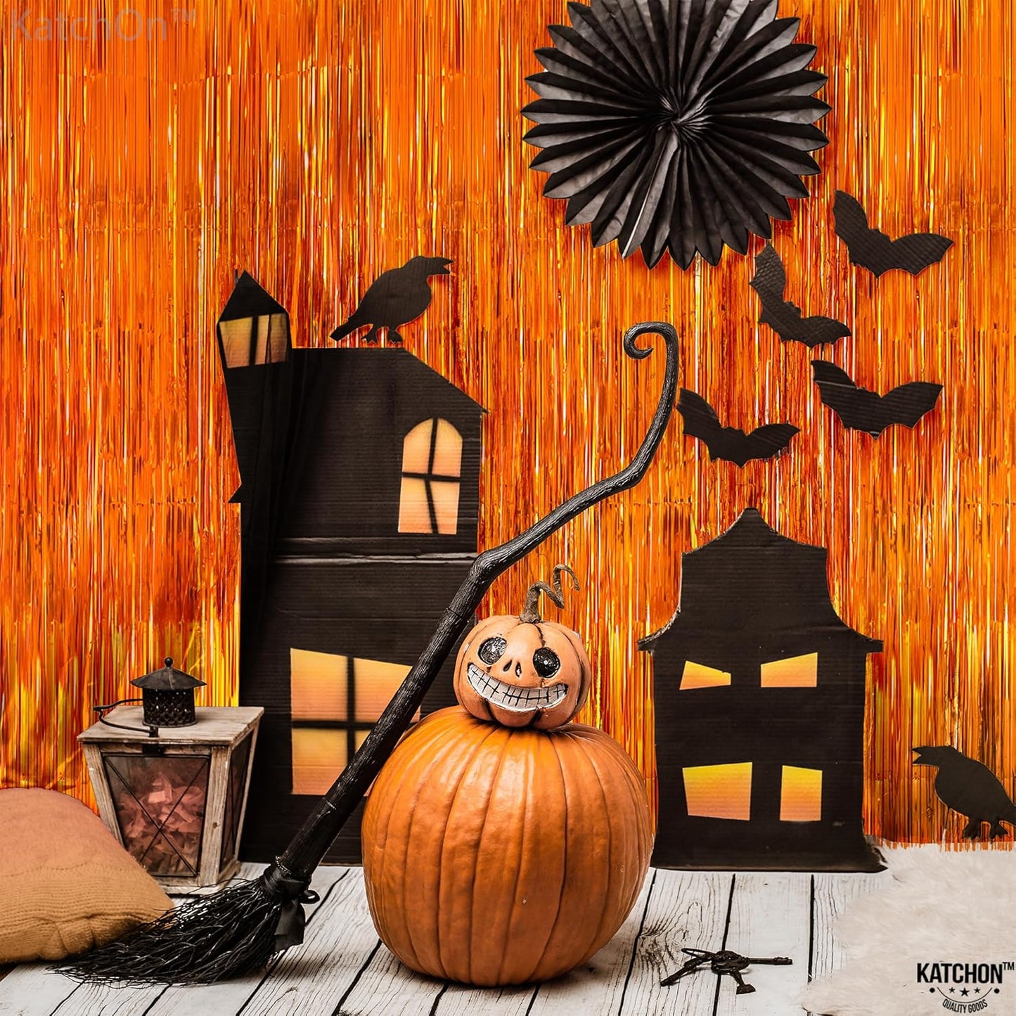 KatchOn, Orange Streamers - Pack of 2 | Orange Fringe Backdrop, Basketball Party Decorations | Tinsel Backdrop for Birthday, BabyShower, Bachelorette, Anniversary, Thanksgiving, Halloween Decorations