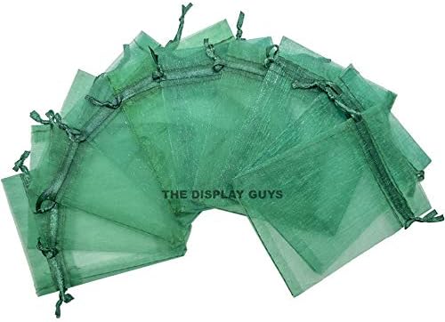 TheDisplayGuys 48-Pack 3x4 Dark Green Sheer Organza Gift Bags with Drawstring, Jewelry Candy Treat Wedding Party Favors Mesh Pouch