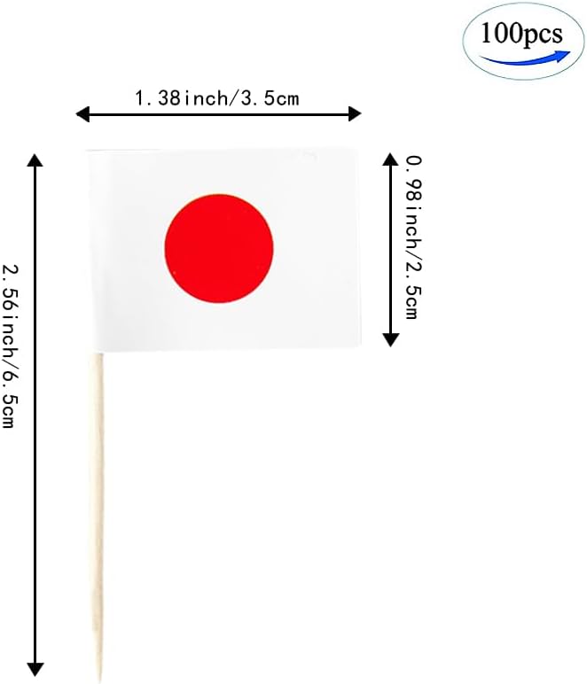 Japan Flag Japanese Flag, Small Mini Japan Toothpick Flags for Food, Cupcakes, Cocktails, Appetizers, Bar Party Decorations