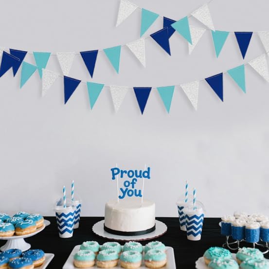 30 Ft Navy Blue Silver Pennant Banner Royal Blue Hanging Paper Triangle Bunting Flag Garland for Birthday Bridal Baby Shower Wedding Ahoy Achor Nautical Pirate Theme Party Decorations Supplies