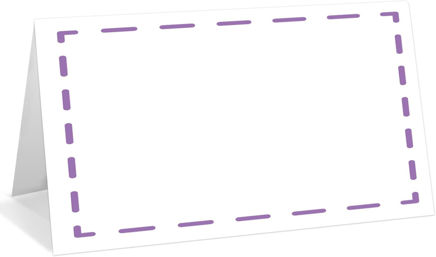 25 Pack Purple Lines Place Cards, Editable Name Cards for Table Setting, Tent Cards Food Label for Dinner Party, Bridal Shower, Wedding, Baby Shower and Events -T19