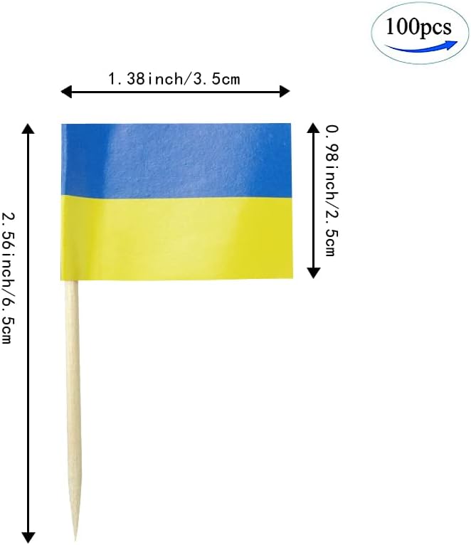 Ukraine Flag Ukrainian Flag, Small Mini Ukraine Toothpick Flags for Food, Cupcakes, Cocktails, Appetizers, Bar Party Decorations