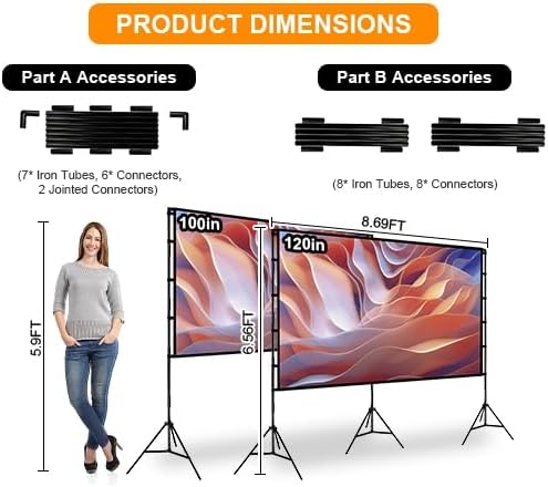 iMounTEK Backdrop Stand with Projector Screen - 16:9 4K HD 120 inch Portable Projector Screen Outdoor Indoor Lightweight Movie Screen with Carry Bag for Wedding Home Backyard Movie Night