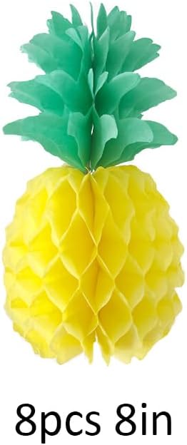 8inch Paper Pineapple Honeycomb Decorations 8pcs Tissue Party Pineapple Centerpieces Hanging Pineapple for Table Decor for Summer Tropical Hawaiian Beach Decor