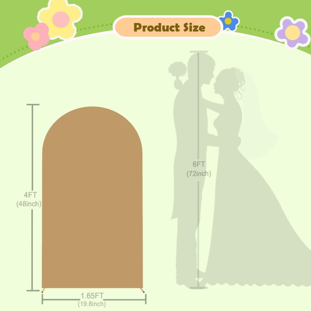 Khaki Arch Cover 4FT Brown Spandex-Arch-Cover Round Top Wedding Chiara Arched Cover Tan Arches Frame Covers Double Sided Backdrop Panels for Baby Shower Birthday Party Balloon Decoration