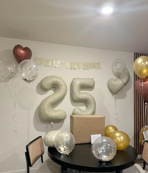 Cream White 40 Inch Large Number 5 Birthday Balloon, Five 5th 15 25 35 50 55 Birthday Celebration Decorations, Foil 5 Mylar Helium Number 5 Balloons Girl Boy Anniversary Party Supplies