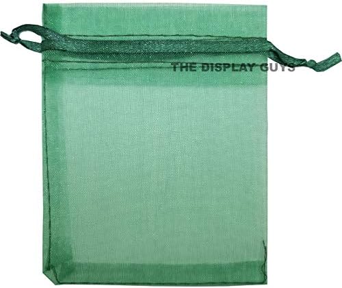 TheDisplayGuys 48-Pack 3x4 Dark Green Sheer Organza Gift Bags with Drawstring, Jewelry Candy Treat Wedding Party Favors Mesh Pouch