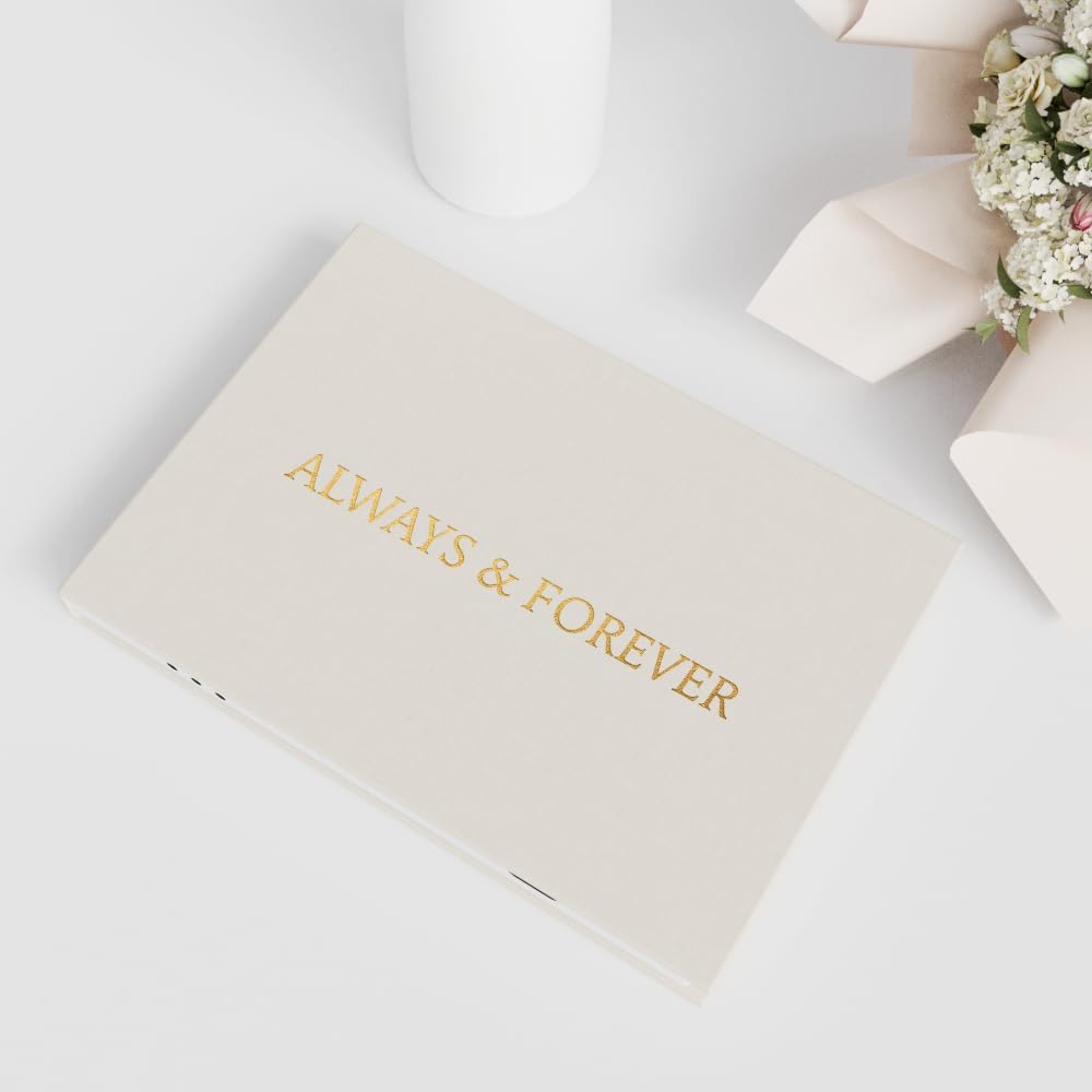 ALWAYS & FOREVER - GOLD FOIL Luxury Linen Bound wedding Video Book wedding Video Album Up to 3 hours of video, 7” IPS Display, 4GB of memory & Rechargeable Battery (ALWAYS & FOREVER)