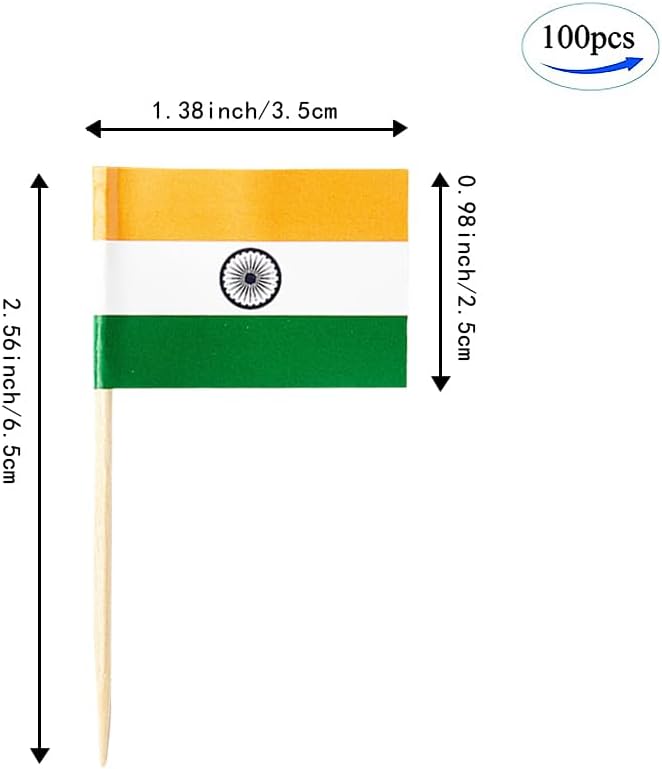 mflagperft India Flag Indian Flag, Small Mini India Toothpick Flags for Food, Cupcakes, Cocktails, Appetizers, Bar Party Decorations