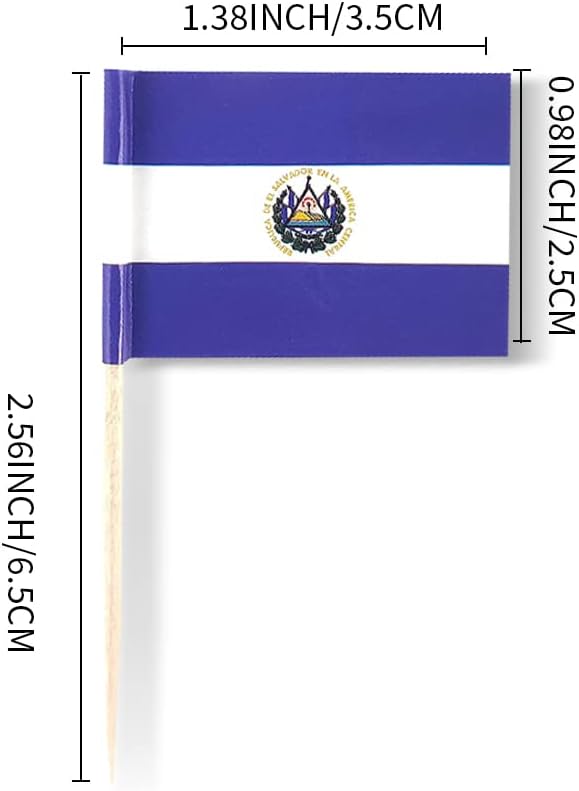 El Salvador Flag Salvadoran Flag, Small Mini Salvadoran Toothpick Flags for Food, Cupcakes, Cocktails, Appetizers, Bar Party Decorations