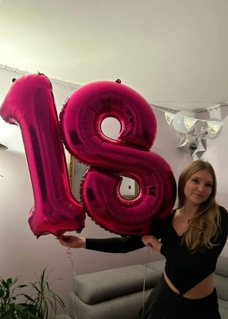 40 Inch Hot Pink Large Number 24 Birthday Balloon, Giant Number 24 24th Balloons, Foil Mylar Big Balloons for Anniversary Graduation Supplies Decorations