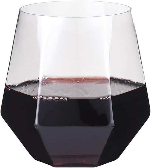 32pcs 12oz Disposable Wine Glasses Plastic Wine Glass Clear Plastic Stemless Unbreakable Shatterproof Glassware Recyclable Diamond Design