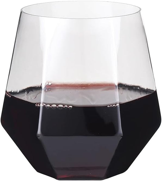 32pcs 12oz Disposable Wine Glasses Plastic Wine Glass Clear Plastic Stemless Unbreakable Shatterproof Glassware Recyclable Diamond Design