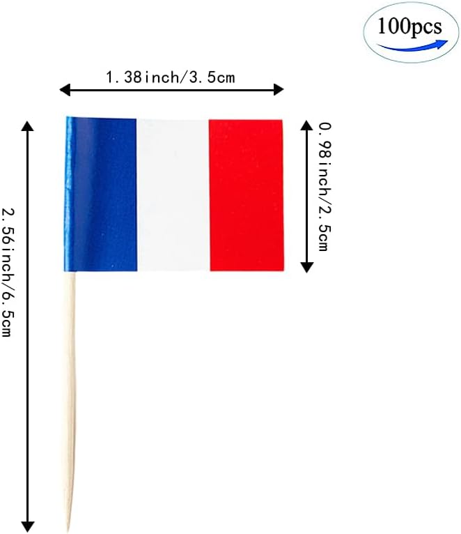 mflagperft France Flag French Flag, Small Mini France Toothpick Flags for Food, Cupcakes, Cocktails, Appetizers, Bar Party Decorations