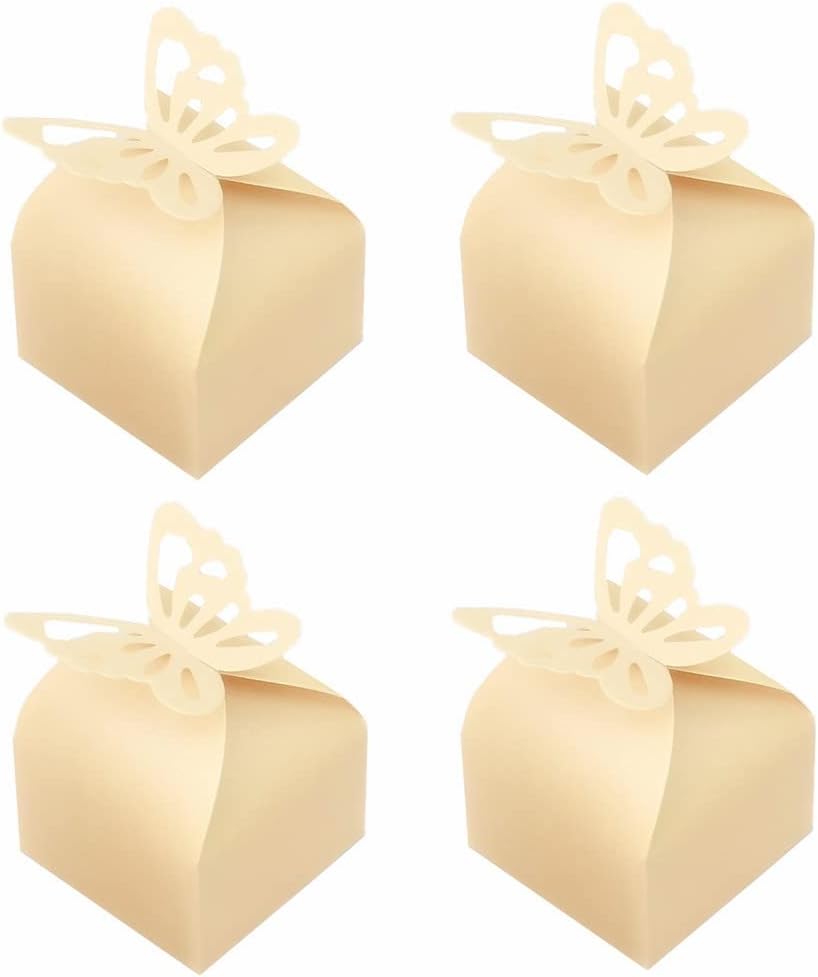 KUPOO 50PCS Small Yellow Butterfly Favor Boxes Girl Baby Shower Candy Box Small Butterfly Gift Boxes Party Favors for Wedding Birthday (Light yellow)