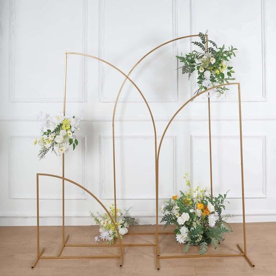 Tableclothsfactory Set of 4 | Gold Metal Wedding Arch Chiara Backdrop Stand, Half Moon Floral Frame Arbor Display - 2.5ft,5ft,6ft,6.5ft