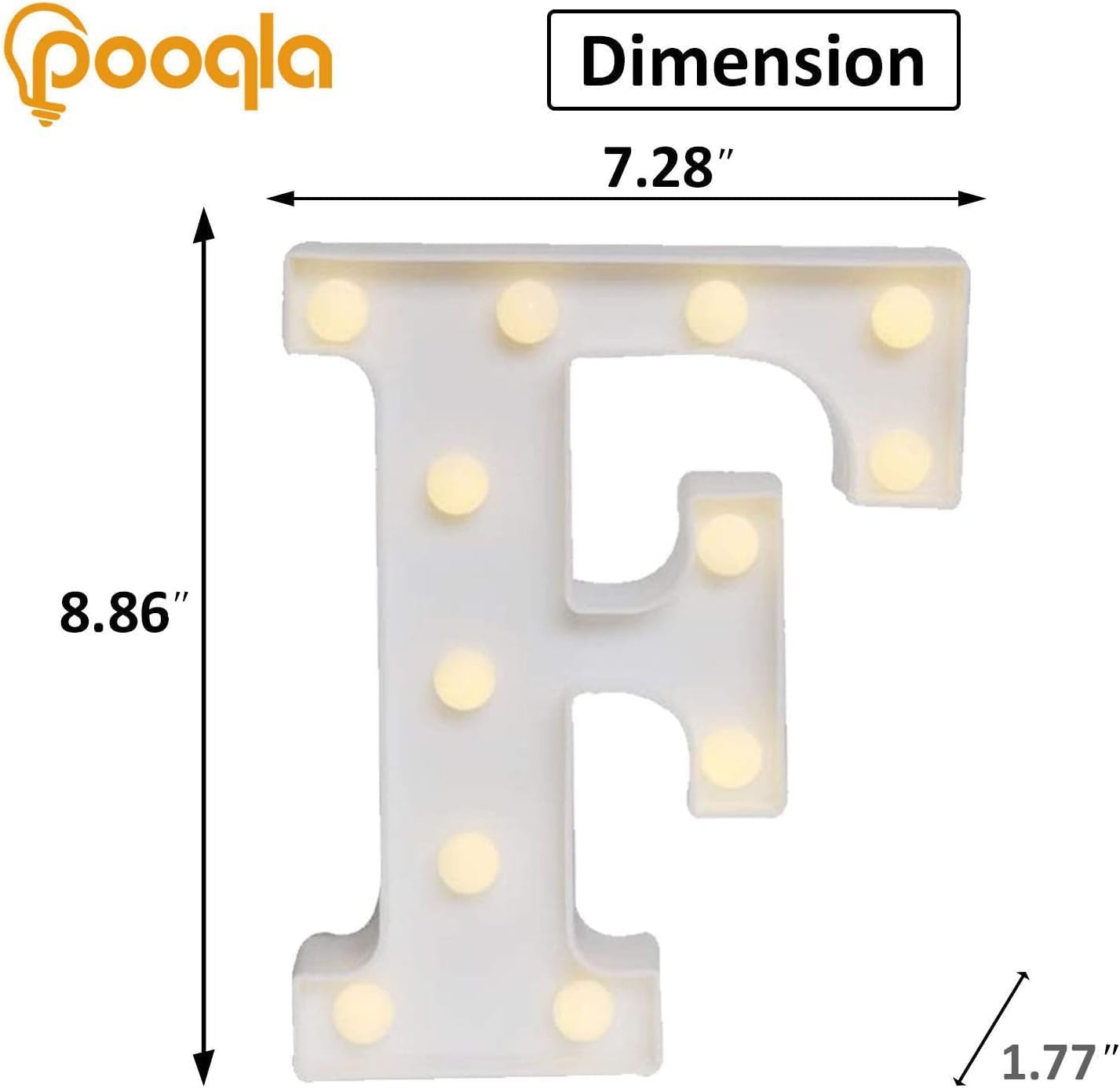 Pooqla LED Marquee Letter Lights, Warm White and Cool White Decorative Lighted Letters, Light Up Alphabet Letters for Boys Girls, Party, Wedding, Bar, Night Light, Birthday Decoration, Letter F