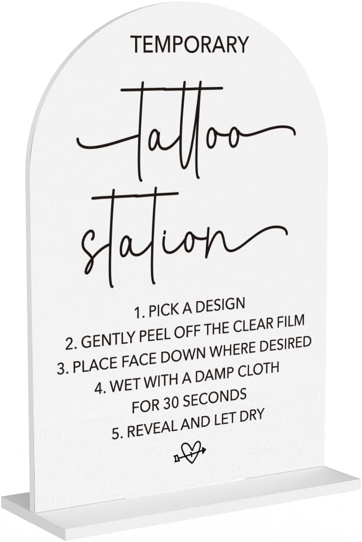 Wedding Tattoo Sign Temporary Tattoo Station Sign for Wedding Engagement Bridal Shower Bachelor Party Tattoo Bar Acrylic sign for Table Desk