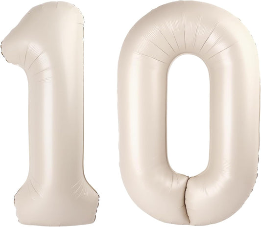 Cream White 40 Inch 10 100 Number Balloons, 10 100 Decorations for 10 100 Birthday, Foil Giant Birthday Graduations Anniversary Party Balloons